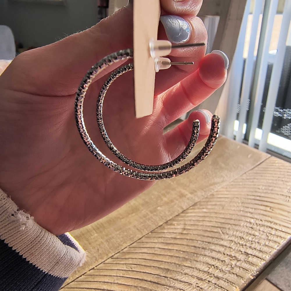 Silver Hoop Earrings - Picture 3 of 3